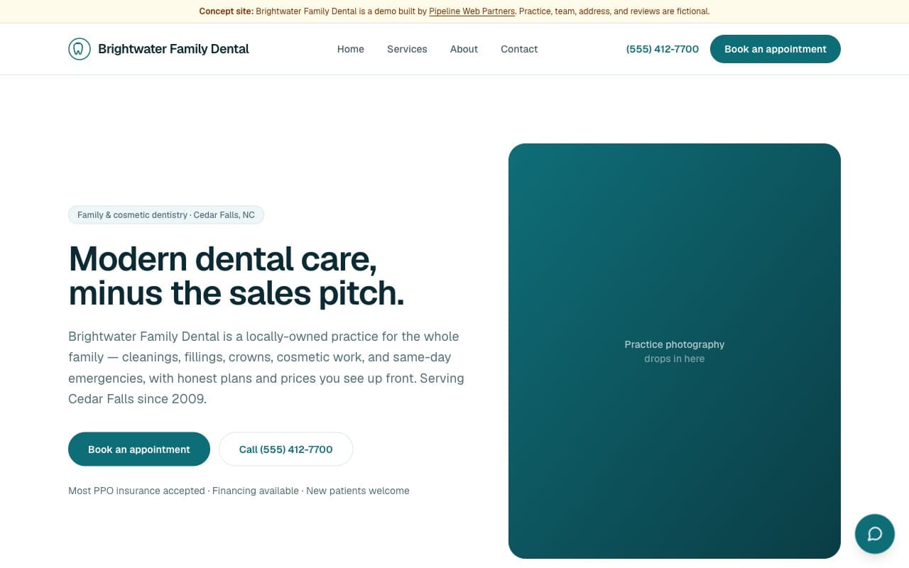 Brightwater Family Dental — concept site we built