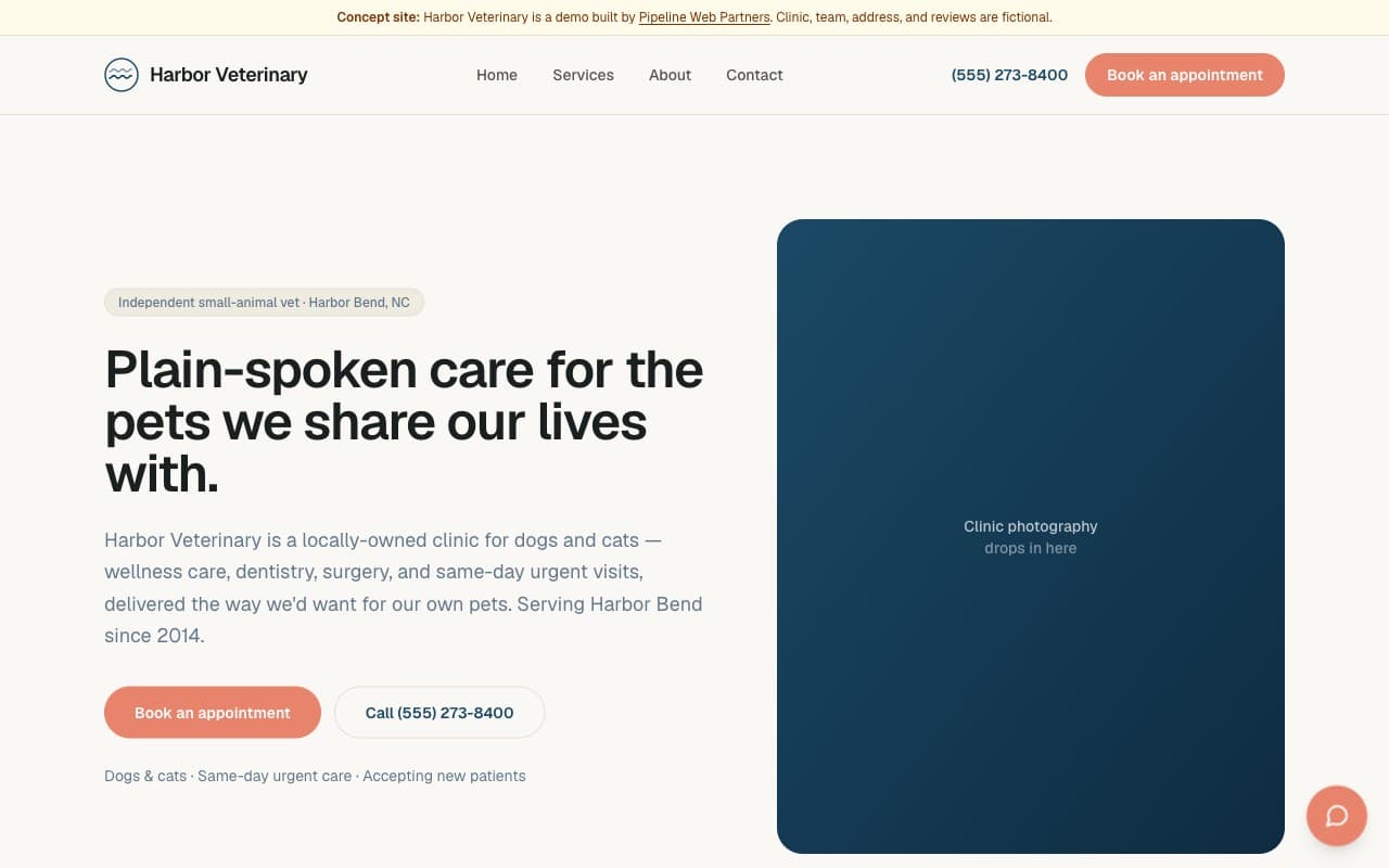 Harbor Veterinary — concept site we built